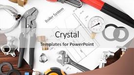  Presentation with improvement plan - Beautiful slide set featuring technical improvement - plumbing tools with house plan backdrop and a light gray colored foreground