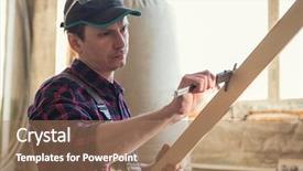  Presentation with improvement - PPT layouts having technical improvement - worker makes measurements background and a coral colored foreground