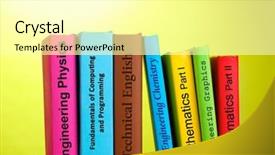  Presentation with technical - Cool new PPT layouts with technical report - colorful books on table backdrop and a blonde colored foreground