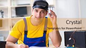  Presentation with computer hardware - Amazing presentation design having technical report - computer repair technician repairing hardware backdrop and a  colored foreground