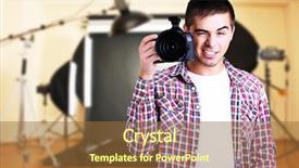 Presentation with technical - Theme featuring technical report - handsome photographer with camera background and a tawny brown colored foreground
