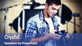  Presentation with studio - Colorful PPT theme enhanced with technical report - handsome photographer with camera backdrop and a ocean colored foreground