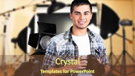  Presentation with studio - Beautiful PPT theme featuring technical report - young photographer with camera backdrop and a tawny brown colored foreground