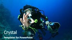  Presentation with technical - Audience pleasing slides consisting of technical scuba diver with rebreather backdrop and a navy blue colored foreground