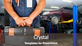  Presentation with mechanics - Cool new slides with technical service - auto mechanics closeup standing backdrop and a tawny brown colored foreground