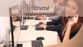  Presentation with technical service - Colorful presentation theme enhanced with technical service - call center operators at work backdrop and a coral colored foreground