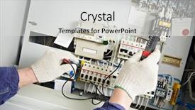  Presentation with technical service - Audience pleasing presentation theme consisting of technical service - closeup hands of electrician builder backdrop and a light gray colored foreground