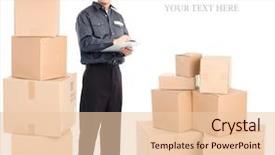  Presentation with technical service - Theme enhanced with technical service - delivery worker with boxes isolated background and a lemonade colored foreground