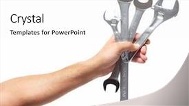  Presentation with technical service - Colorful presentation design enhanced with technical service - hand of car mechanic backdrop and a  colored foreground