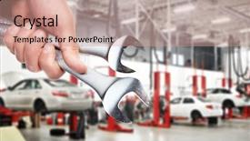  Presentation with auto - Amazing presentation theme having technical service - hand of professional auto mechanic backdrop and a coral colored foreground