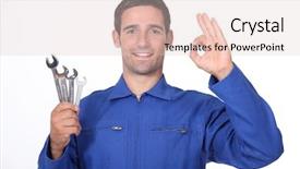  Presentation with aircraft mechanic tools - PPT theme consisting of technical service - mechanic making ok gesture background and a lemonade colored foreground