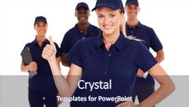  Presentation with technical service - Slide deck with technical service woman thumb up background and a navy blue colored foreground