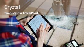  Presentation with technical - Cool new slide set with technical-sketch-in-touchpad-held backdrop and a coral colored foreground