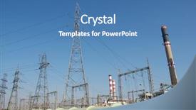  Presentation with station - Presentation theme having technical source - electric power station against clear background and a teal colored foreground