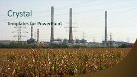  Presentation with power plant - Amazing PPT layouts having technical source - power plant behind an agricultural backdrop and a  colored foreground