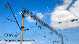  Presentation with high voltage - Cool new presentation design with technical source - railway high-voltage line of power backdrop and a light blue colored foreground