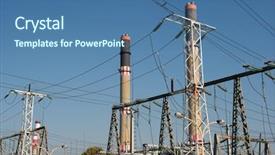  Presentation with electric wires - Cool new presentation theme with technical source - wires and chimneys backdrop and a ocean colored foreground