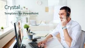  Presentation with business partner - Audience pleasing PPT theme consisting of technical support - business people and technology concept backdrop and a sky blue colored foreground