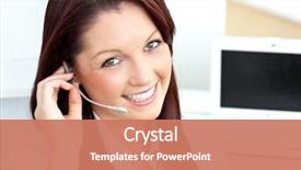  Presentation with headphones - Presentation with technical support - charming young businesswoman wearing headphones background and a coral colored foreground