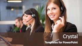  Presentation with work - Presentation theme with technical support - portrait of a smiling customer background and a tawny brown colored foreground