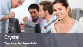  Presentation with class - Cool new theme with technical support - woman sat by computer backdrop and a dark gray colored foreground