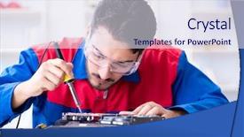  Presentation with technical support - Theme featuring technical support fixing computer background and a sky blue colored foreground