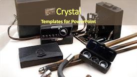  Presentation with old camera and film sound - PPT theme consisting of technical textile - old plate camera with historical background and a violet colored foreground