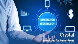  Presentation with information technology - PPT layouts with technical world - businessman holding virtual icons background and a ocean colored foreground