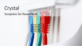  Presentation with ethernet - Amazing PPT theme having technical world - ethernet cables backdrop and a sky blue colored foreground