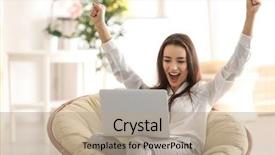  Presentation with technical - Presentation theme with technical writing - young woman with laptop sitting background and a coral colored foreground