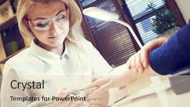  Presentation with finger nail - Slide deck consisting of technician - manicure specialist woman doing mail background and a lemonade colored foreground