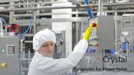  Presentation with quality control - Audience pleasing PPT theme consisting of technician at control panel backdrop and a light gray colored foreground