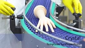  Presentation with bionic - Slides enhanced with technician at conveyor belt controlling background and a teal colored foreground