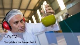  Presentation with olive oil and products - Theme enhanced with technician examining olive oil produced background and a light blue colored foreground