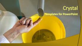  Presentation with factory machine - Beautiful theme featuring technician examining olive oil produced backdrop and a tawny brown colored foreground