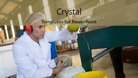  Presentation with factory machine - Amazing slide deck having technician examining olive oil produced backdrop and a coral colored foreground