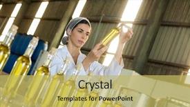  Presentation with olive oil - Slide deck with technician examining olive oil background and a yellow colored foreground