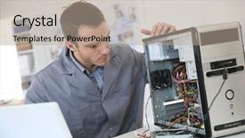  Presentation with hardware computer - Audience pleasing presentation consisting of technician fixing computer hardware backdrop and a coral colored foreground