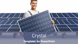  Presentation with solar farm - Slides enhanced with technician-holding-a-solar-panel background and a ocean colored foreground