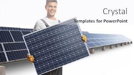  Presentation with solar - Slide set consisting of technician-holding-a-solar-panel background and a white colored foreground