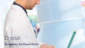  Presentation with laptop - Beautiful slide deck featuring technician-holding-laptop-outdoor backdrop and a sky blue colored foreground