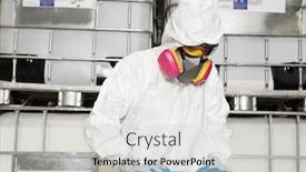  Presentation with hazmat - Audience pleasing presentation consisting of technician-in-hazmat-suit-reading backdrop and a light gray colored foreground