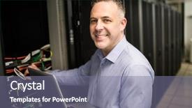  Presentation with altar server - Slide deck having technician looking at open server background and a gray colored foreground