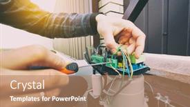  Presentation with award function - Cool new slide deck with technician-man-installing-and-checking backdrop and a coral colored foreground