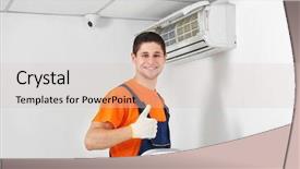  Presentation with air conditioning - Audience pleasing presentation theme consisting of technician near air conditioner indoor backdrop and a lemonade colored foreground