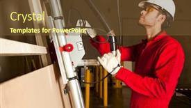  Presentation with manufacturing plant - Presentation theme with technician-operating-heavy-duty-machinery background and a tawny brown colored foreground