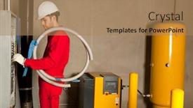  Presentation with manufacturing plant - Presentation theme with technician-operating-heavy-duty-machinery background and a coral colored foreground