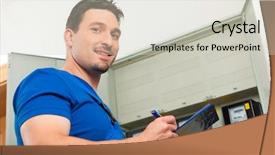  Presentation with electricity - Slides having technician reading the electricity meter background and a light gray colored foreground