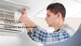  Presentation with conditioner - Presentation theme featuring technician-repairing-air-conditioner background and a soft green colored foreground