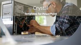  Presentation with computer hardware - Theme with technician repairing computer hardware background and a gray colored foreground